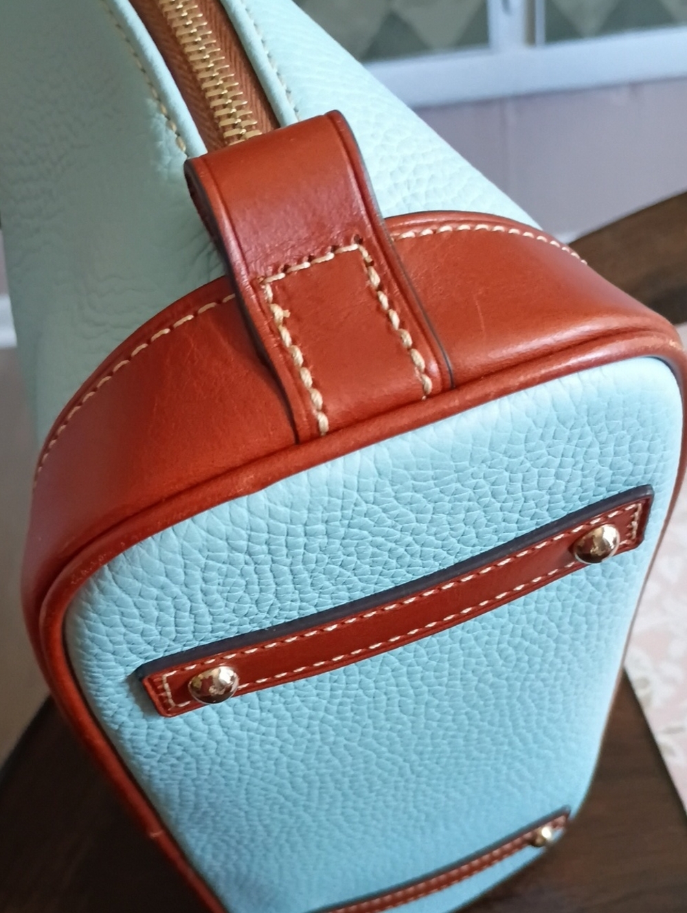 Dooney Zip Zip Pale Blue Pebble Leather Domed Satchel - Picture 12 of 15